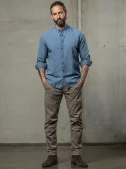 Viel-Flachs-Jeanshemd -Modekleidung Geschäft EC10 4927 DB