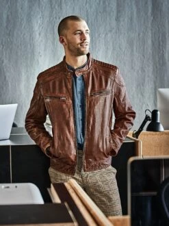 Gebrannte Bikerjacke 19 Gebrannte Bikerjacke -Modekleidung Geschäft EC24 6990 DF 1